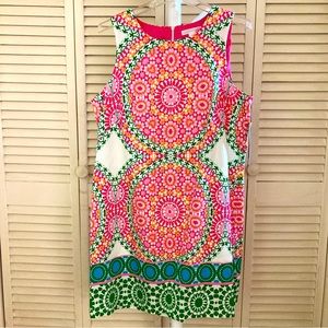 NWT London Times Cotton/Spandex Sleeveless Dress, Kaleidoscope Pattern, Size 16